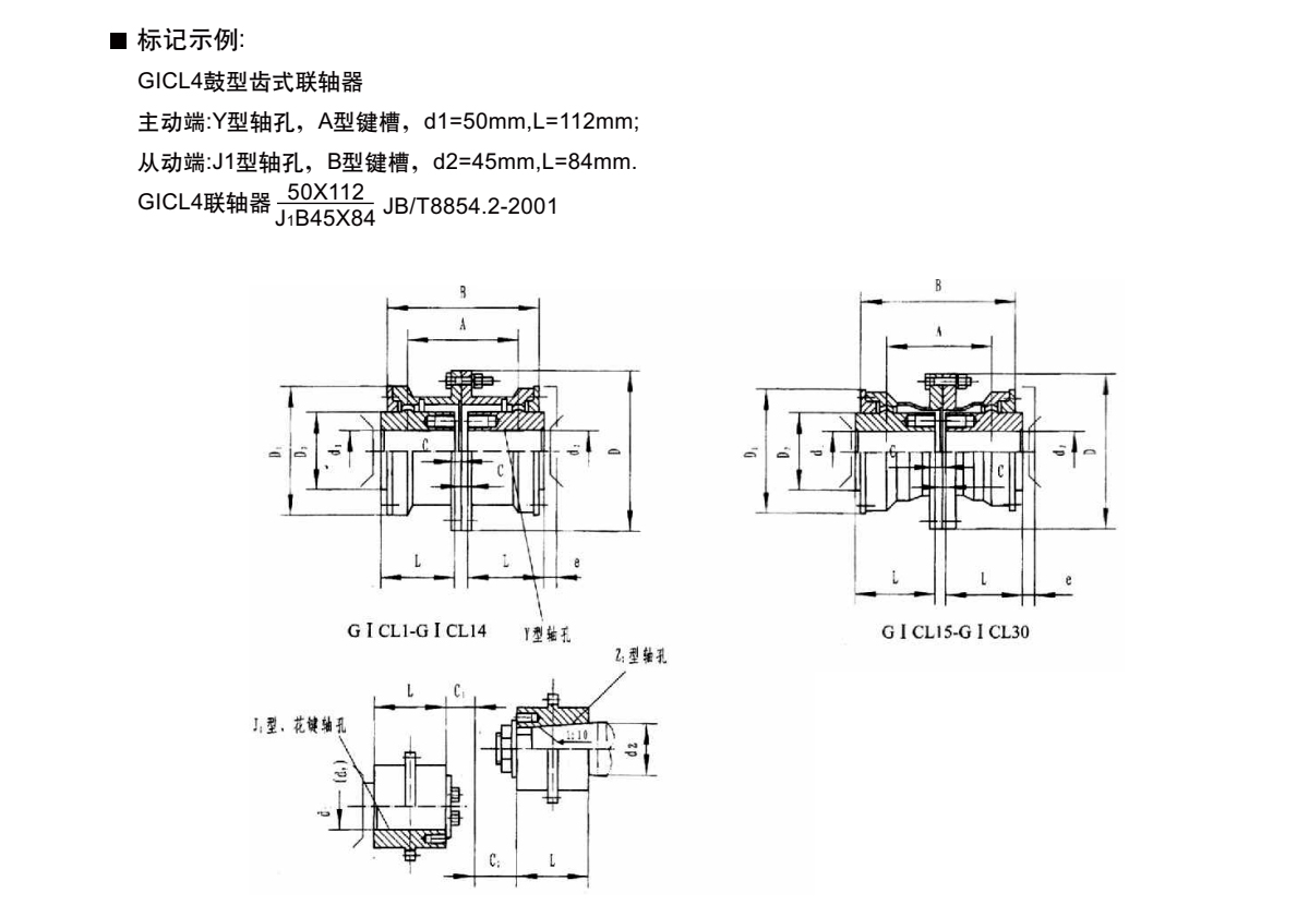 GICL型鼓形齿式联轴器产品规格图
