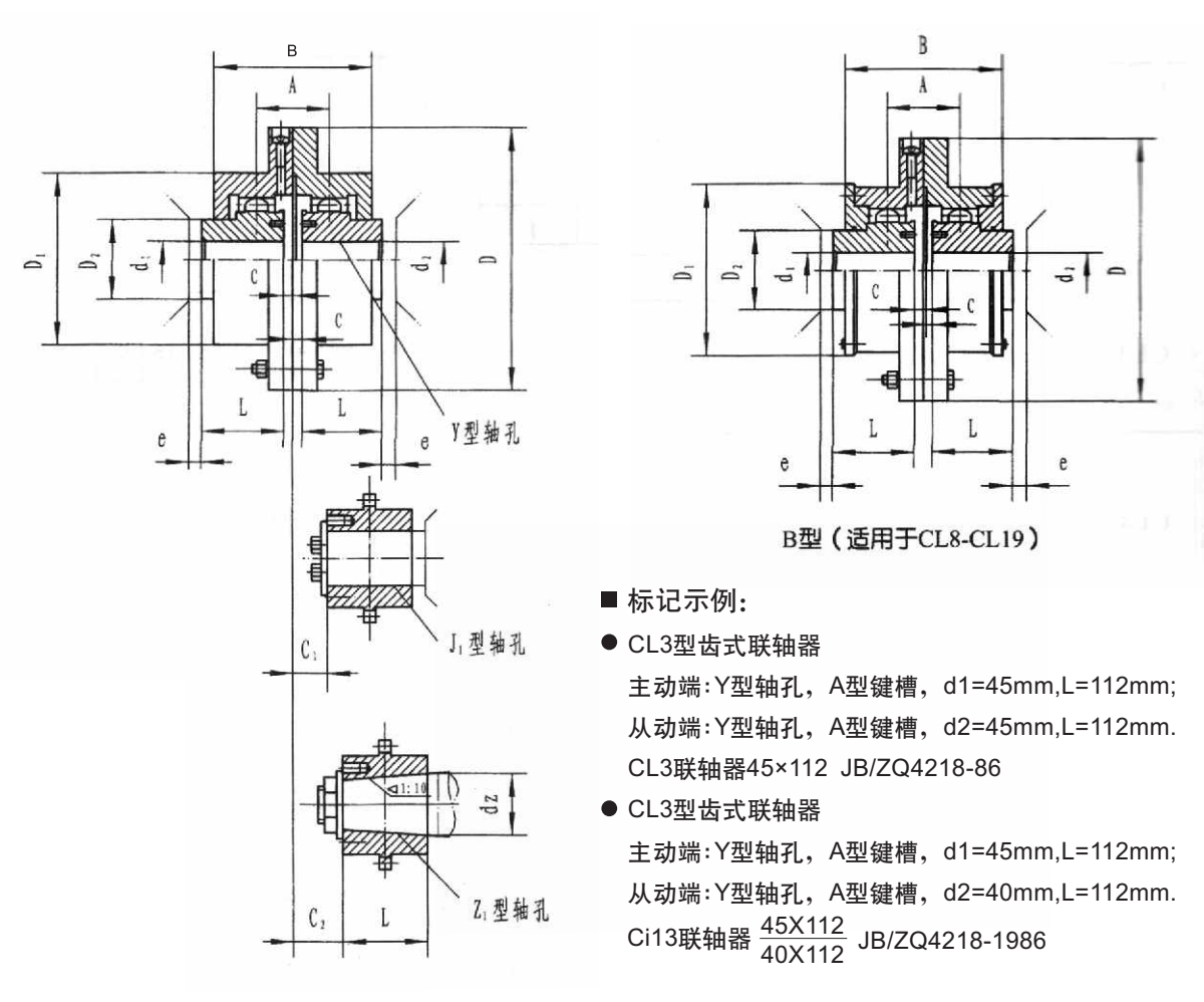 CL型鼓形齿式联轴器产品规格图